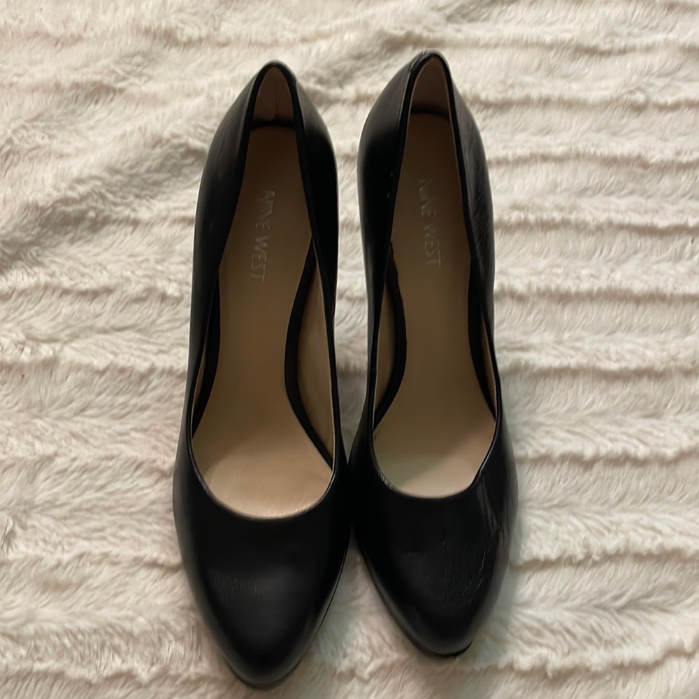 3 inch black heels from Nine West with rounded toes.